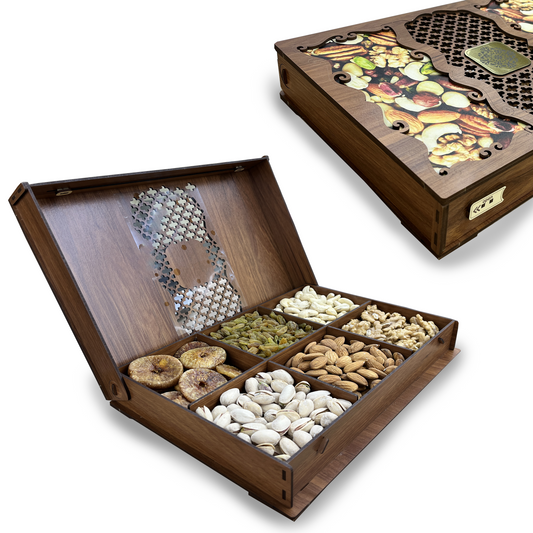 Diwali Nuts Wooden Gift Box / 6 partition